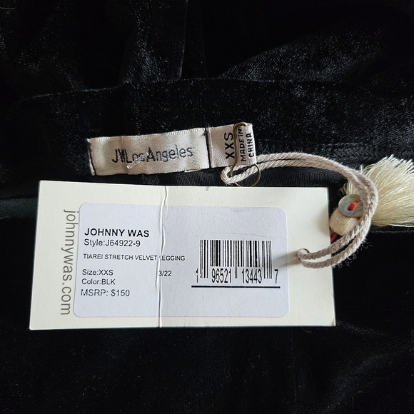 New Johnny Was Tiarei Stretch Velvet Floral Embroidery Black Leggings NWT XXS - Picture 15 of 15